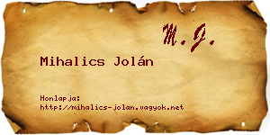 Mihalics Jolán névjegykártya